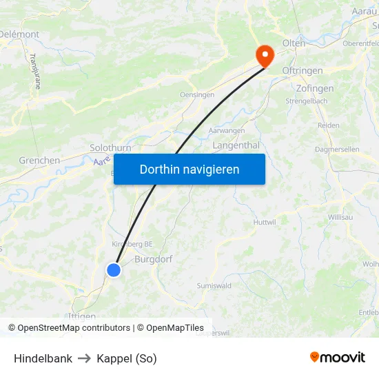 Hindelbank to Kappel (So) map