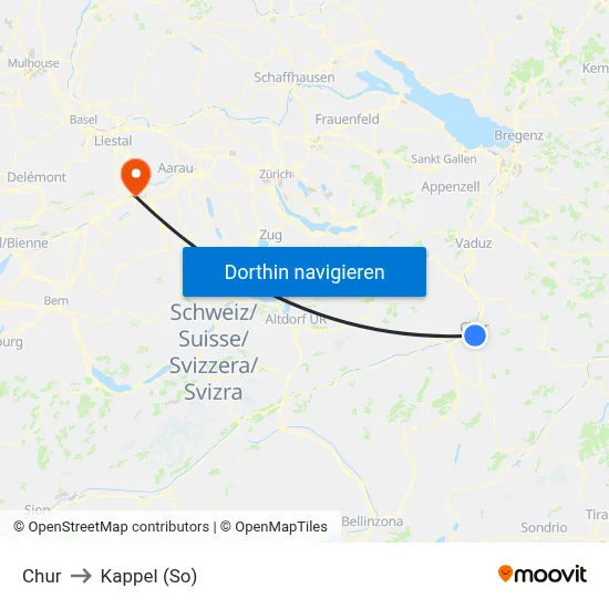 Chur to Kappel (So) map