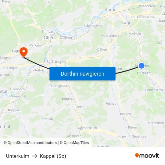 Unterkulm to Kappel (So) map