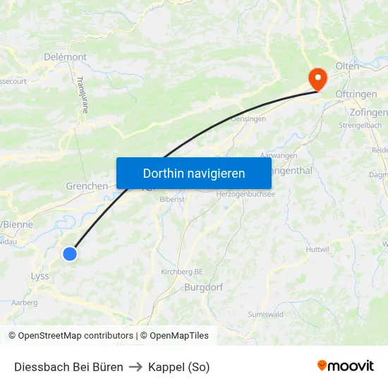 Diessbach Bei Büren to Kappel (So) map