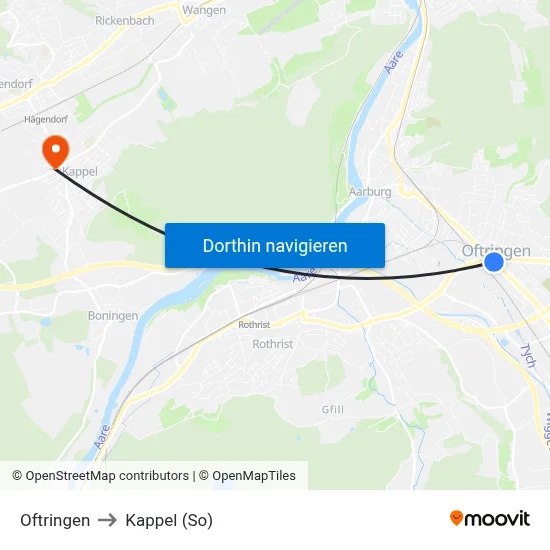 Oftringen to Kappel (So) map