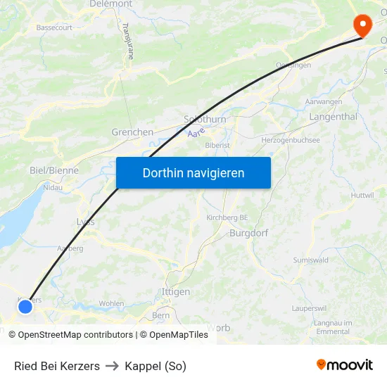 Ried Bei Kerzers to Kappel (So) map
