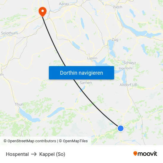 Hospental to Kappel (So) map