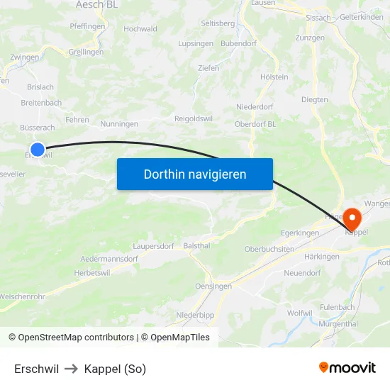 Erschwil to Kappel (So) map