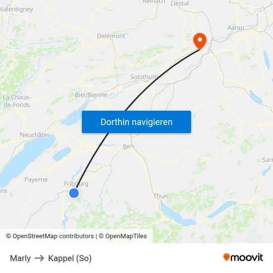 Marly to Kappel (So) map
