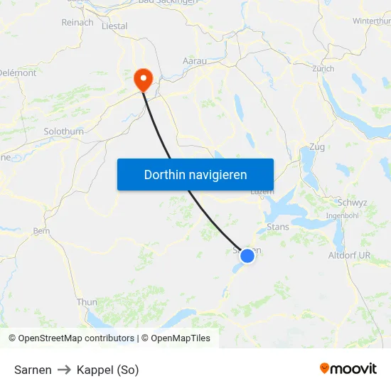 Sarnen to Kappel (So) map