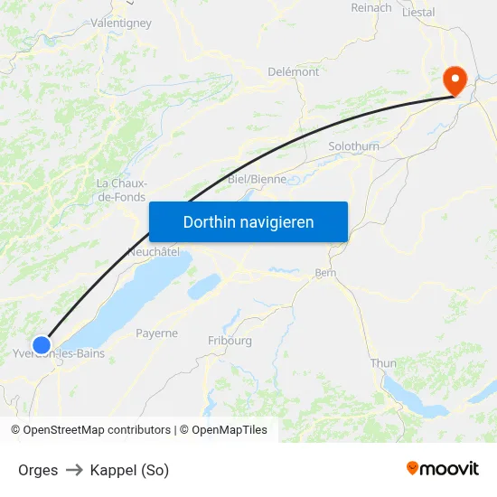 Orges to Kappel (So) map