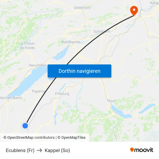 Ecublens (Fr) to Kappel (So) map