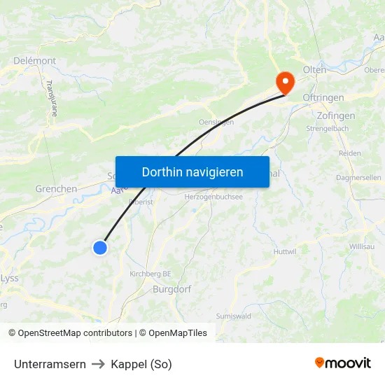 Unterramsern to Kappel (So) map