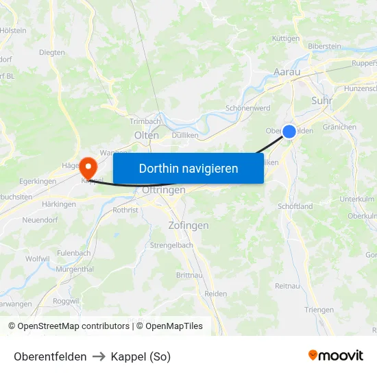 Oberentfelden to Kappel (So) map