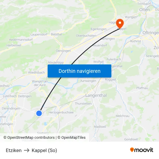 Etziken to Kappel (So) map