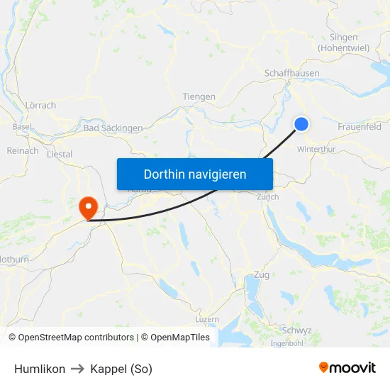 Humlikon to Kappel (So) map