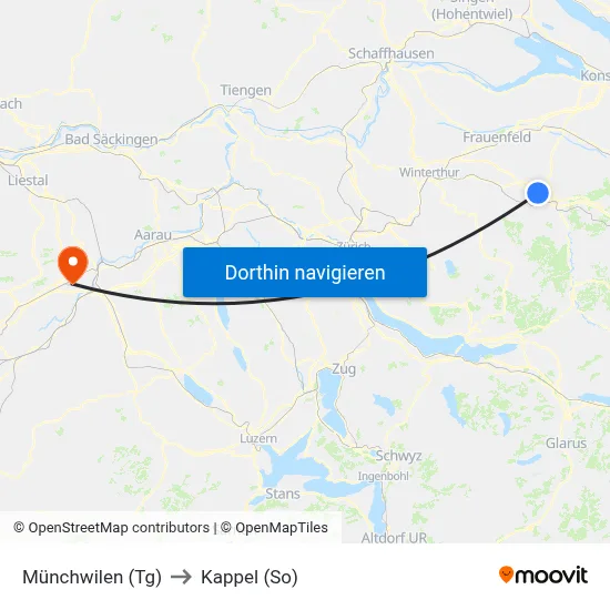 Münchwilen (Tg) to Kappel (So) map