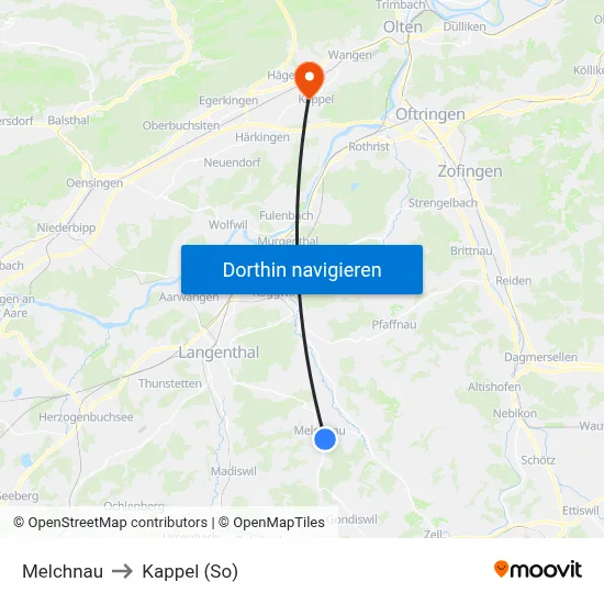 Melchnau to Kappel (So) map