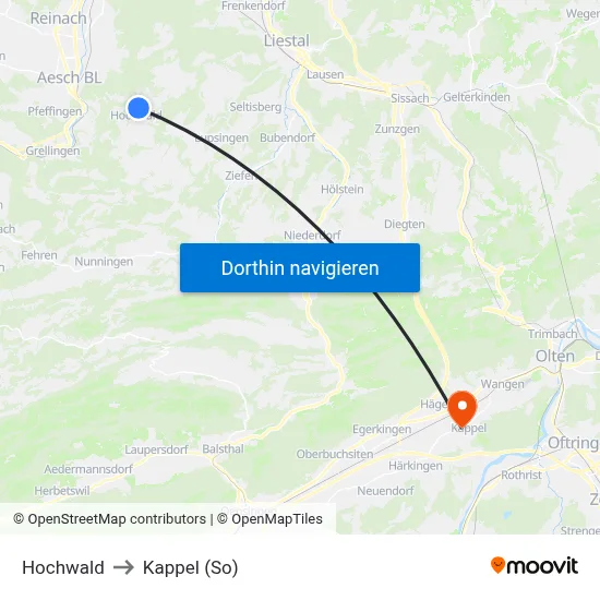 Hochwald to Kappel (So) map