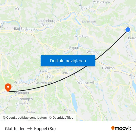 Glattfelden to Kappel (So) map