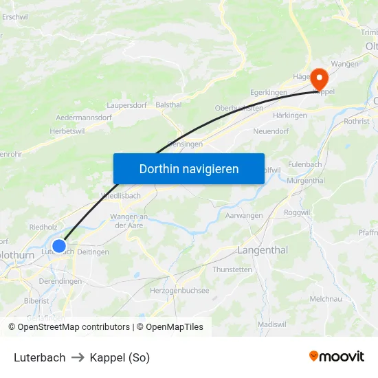 Luterbach to Kappel (So) map