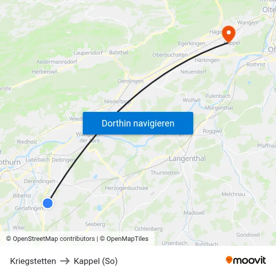 Kriegstetten to Kappel (So) map