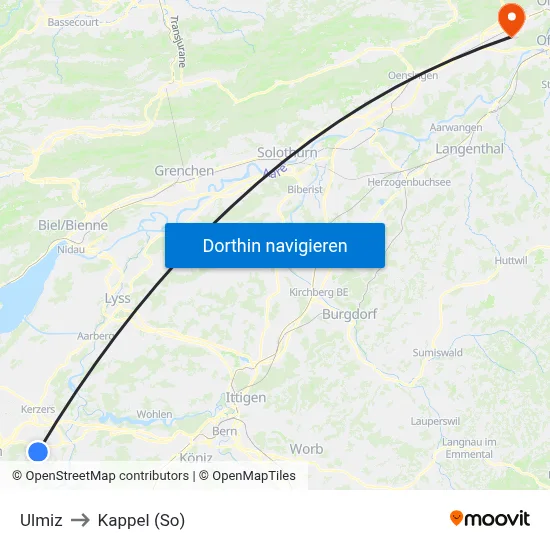 Ulmiz to Kappel (So) map