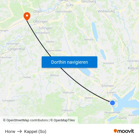 Horw to Kappel (So) map