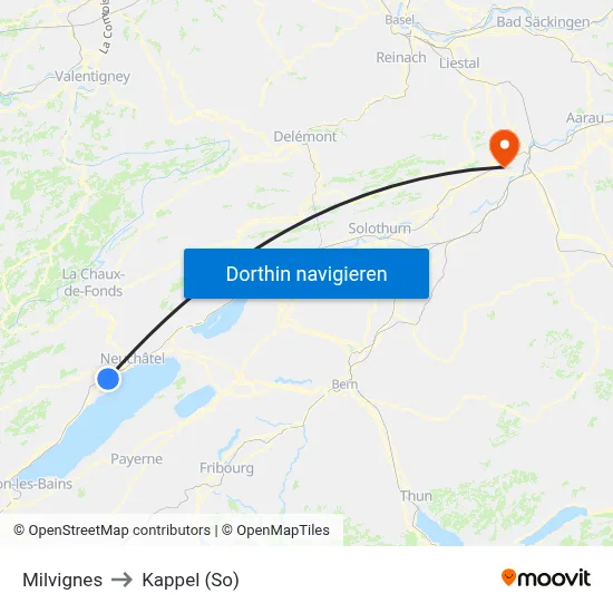 Milvignes to Kappel (So) map