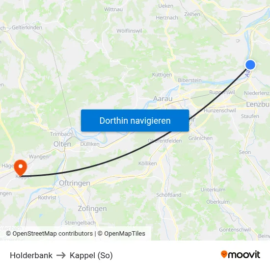 Holderbank to Kappel (So) map