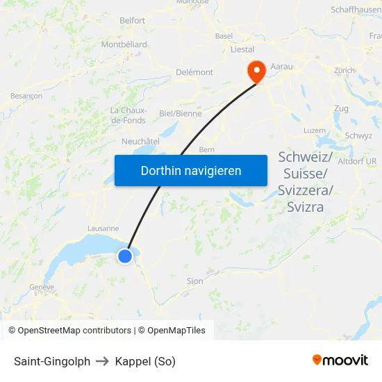 Saint-Gingolph to Kappel (So) map