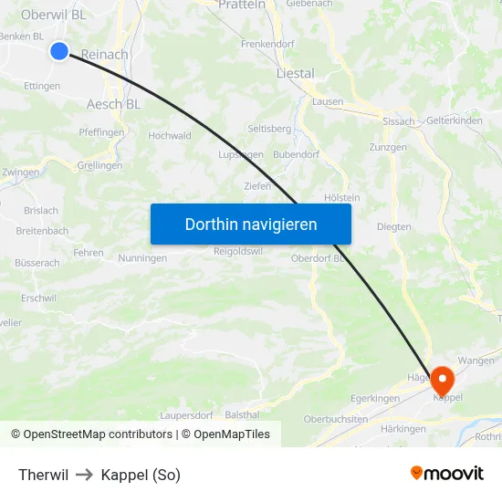 Therwil to Kappel (So) map