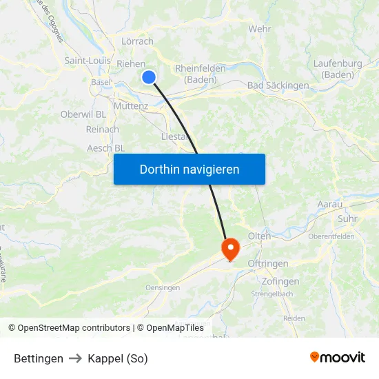 Bettingen to Kappel (So) map