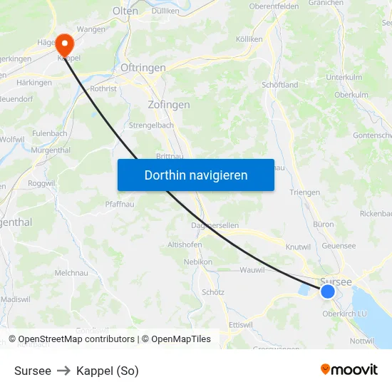 Sursee to Kappel (So) map