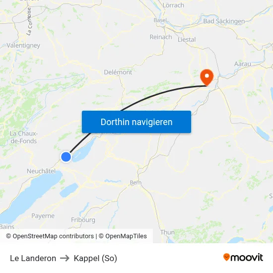 Le Landeron to Kappel (So) map