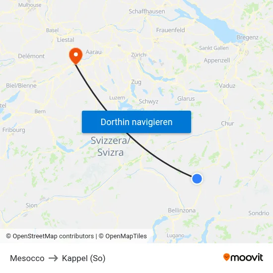 Mesocco to Kappel (So) map
