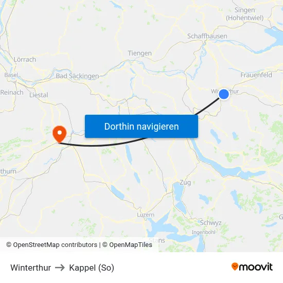 Winterthur to Kappel (So) map