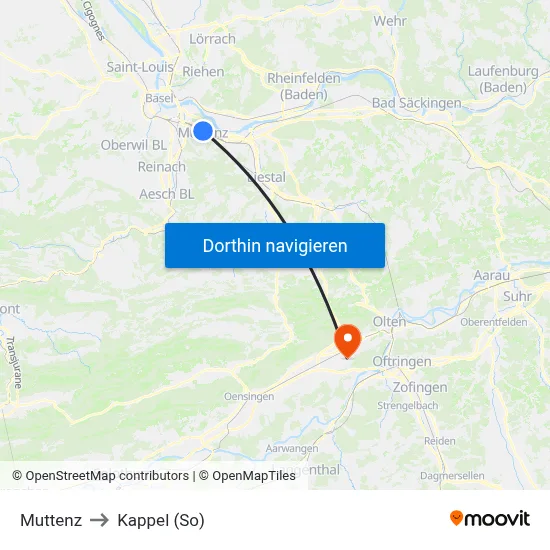 Muttenz to Kappel (So) map
