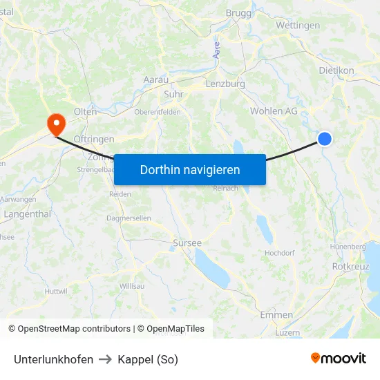Unterlunkhofen to Kappel (So) map