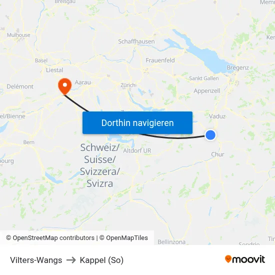 Vilters-Wangs to Kappel (So) map