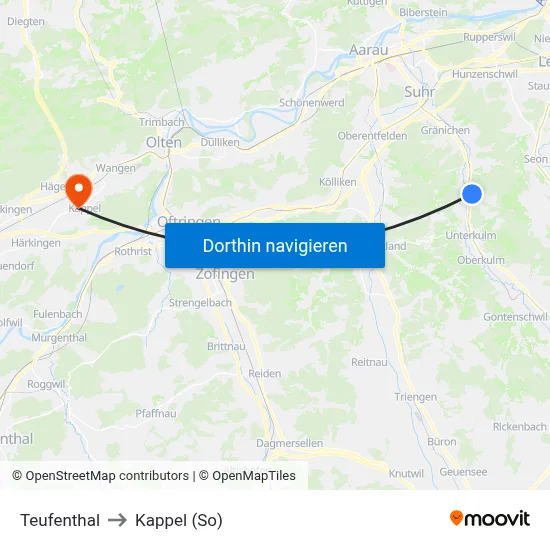 Teufenthal to Kappel (So) map