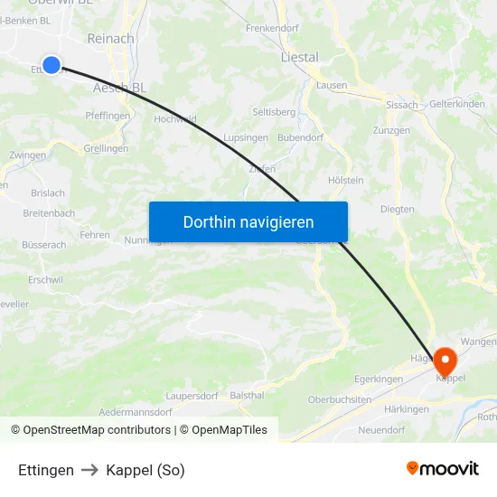 Ettingen to Kappel (So) map