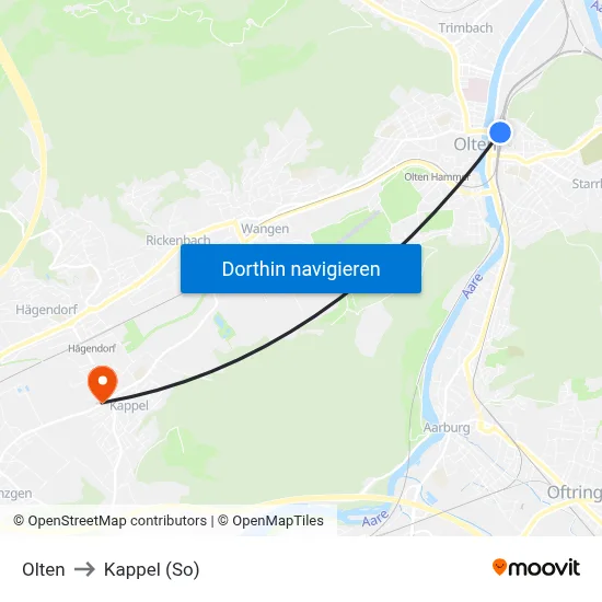 Olten to Kappel (So) map