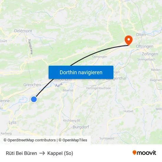 Rüti Bei Büren to Kappel (So) map