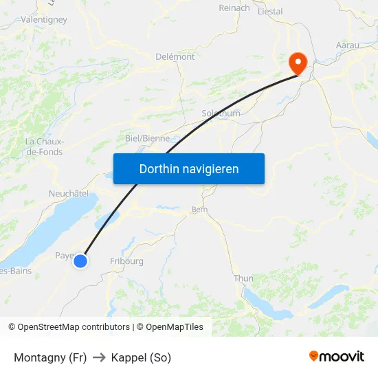 Montagny (Fr) to Kappel (So) map