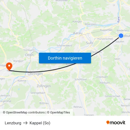 Lenzburg to Kappel (So) map