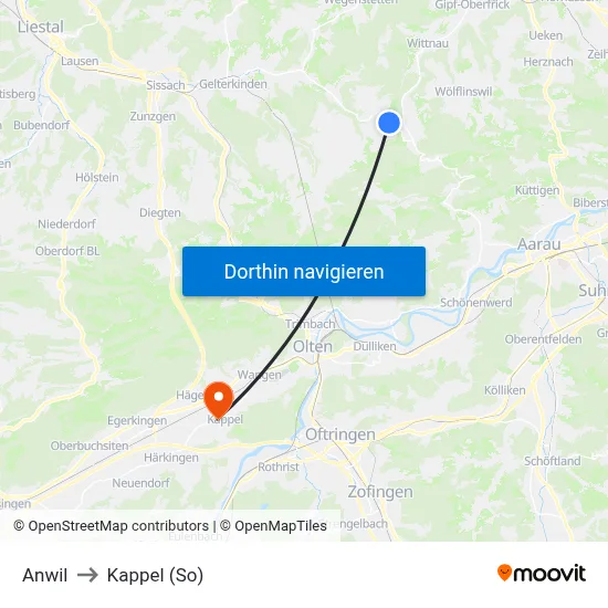 Anwil to Kappel (So) map