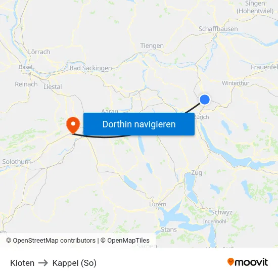 Kloten to Kappel (So) map
