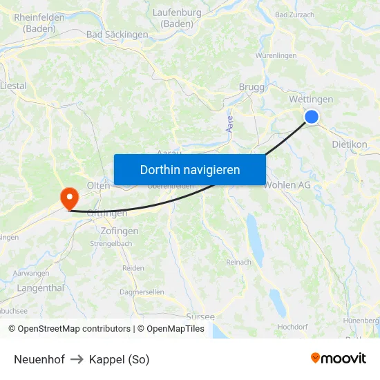 Neuenhof to Kappel (So) map