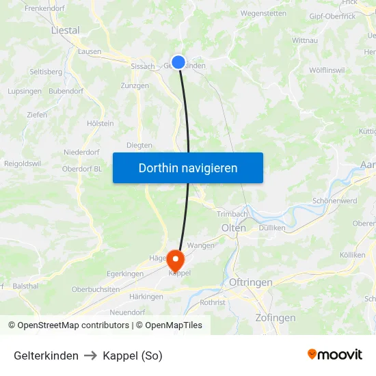 Gelterkinden to Kappel (So) map