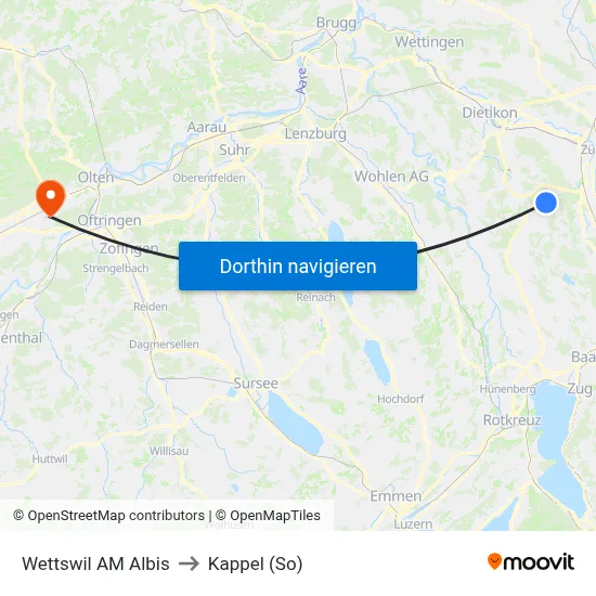 Wettswil AM Albis to Kappel (So) map