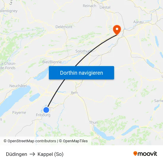 Düdingen to Kappel (So) map