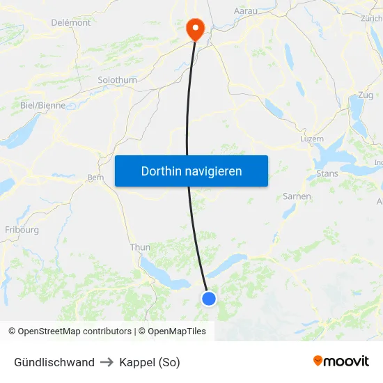 Gündlischwand to Kappel (So) map