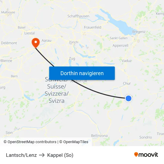 Lantsch/Lenz to Kappel (So) map